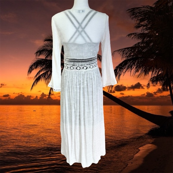 Rebellion White Maxi Swim Cover-up Lightweight Front Tie Size M - EUC - Picture 3 of 11